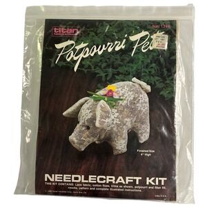 Vintage Titan Needlecraft Kit Lace Potpourri Pets Pig Kit Lace 1348 4" 1985 NOS